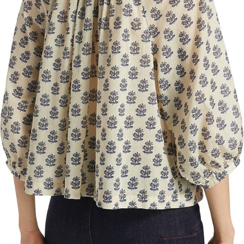 DÔEN Women's Jiana Floral Cotton Blouse - Ivory Meadow Sweet Floral - Size M - Picture 2 of 9